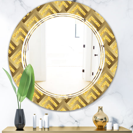 Golden Plaid pattern - Modern Round or Oval Wall Mirror - Triple C