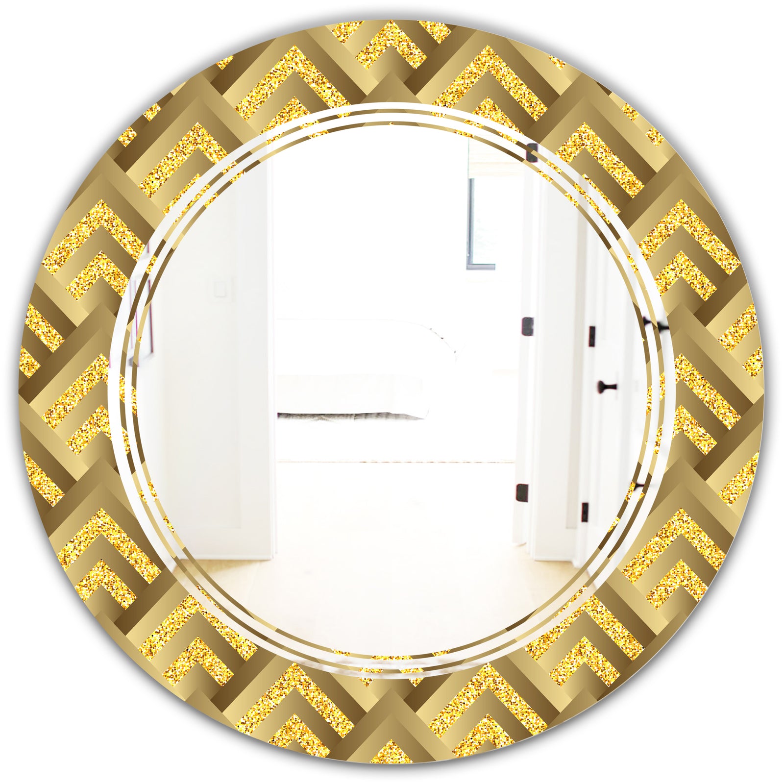Golden Plaid pattern - Modern Round or Oval Wall Mirror - Triple C
