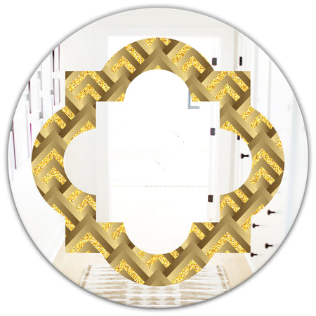 Golden Plaid pattern - Modern Round or Oval Wall Mirror - Quatrefoil