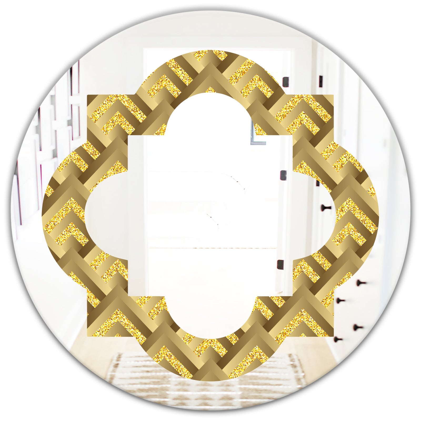 Golden Plaid pattern - Modern Round or Oval Wall Mirror - Quatrefoil