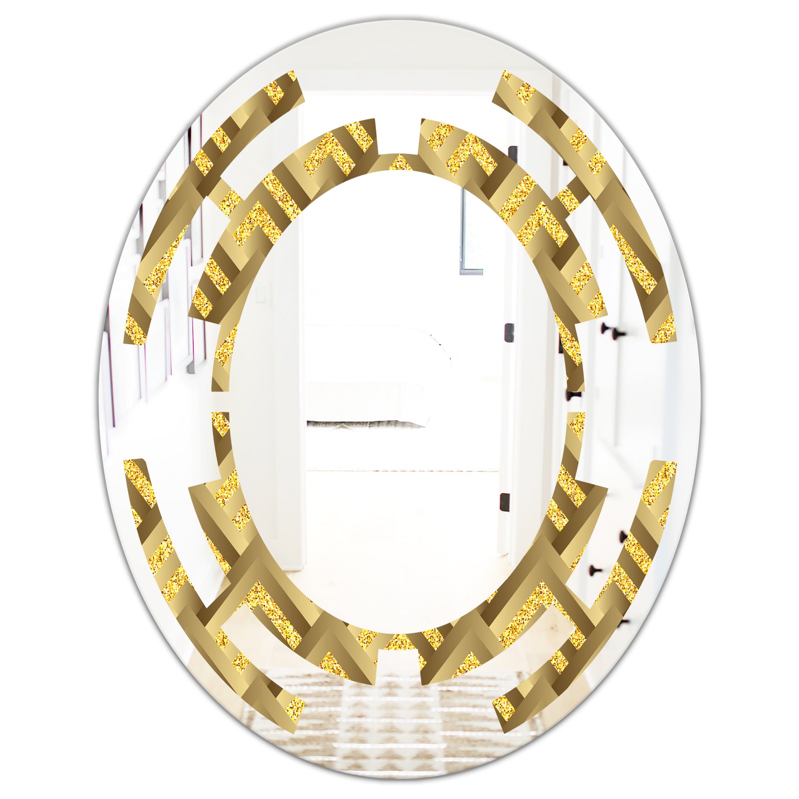 Golden Plaid pattern - Modern Round or Oval Wall Mirror - Space