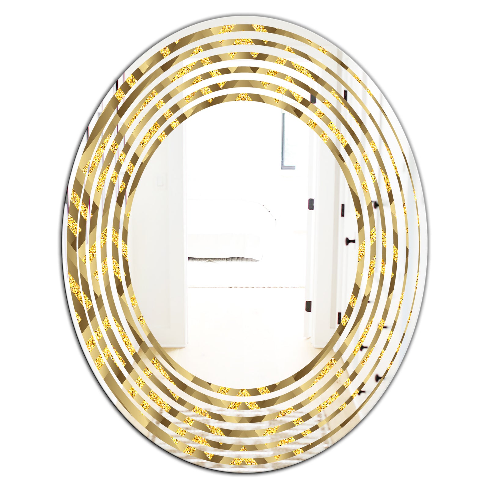 Golden Plaid pattern - Modern Round or Oval Wall Mirror - Wave