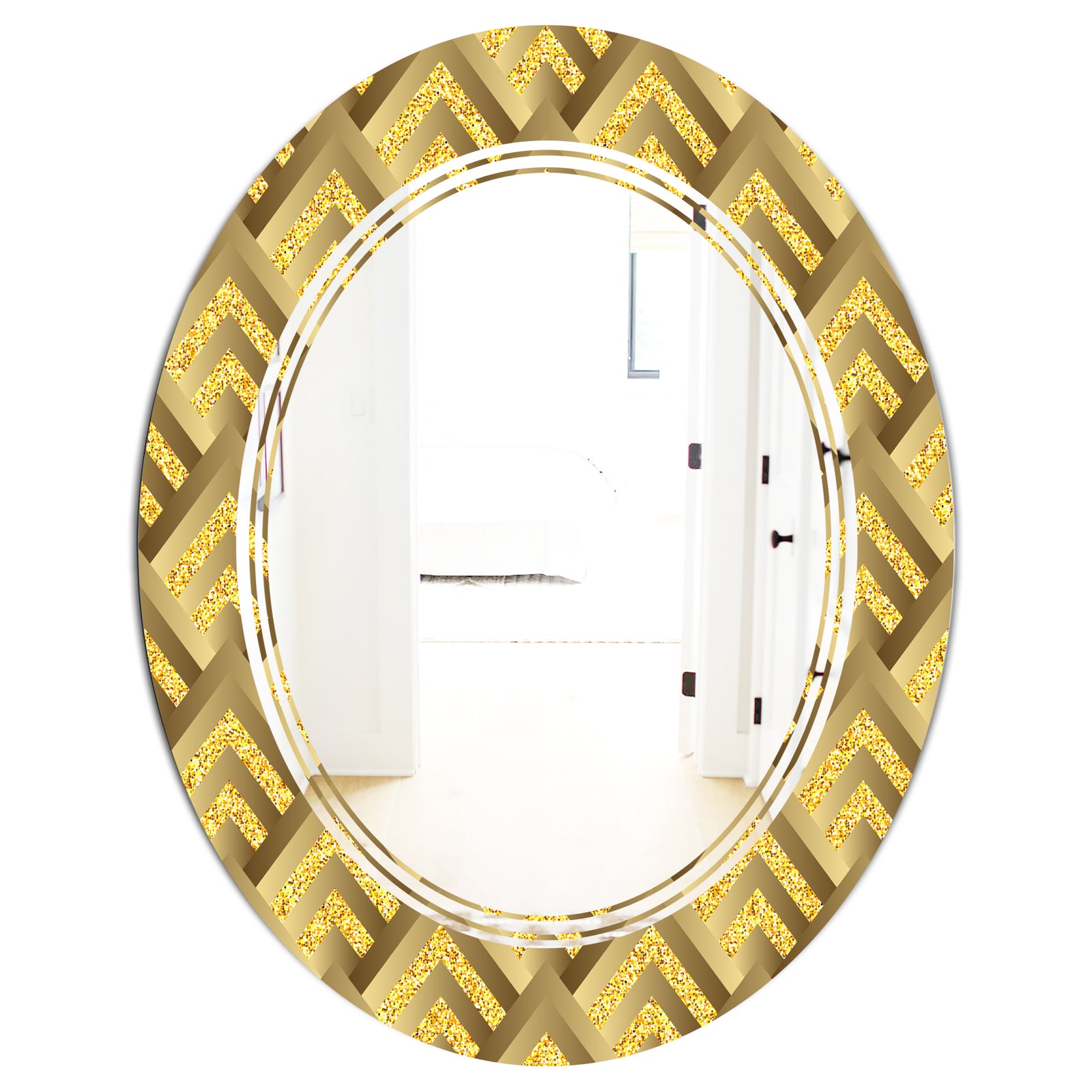 Golden Plaid pattern - Modern Round or Oval Wall Mirror - Triple C