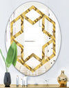 Golden Plaid pattern - Modern Round or Oval Wall Mirror - Hexagon Star