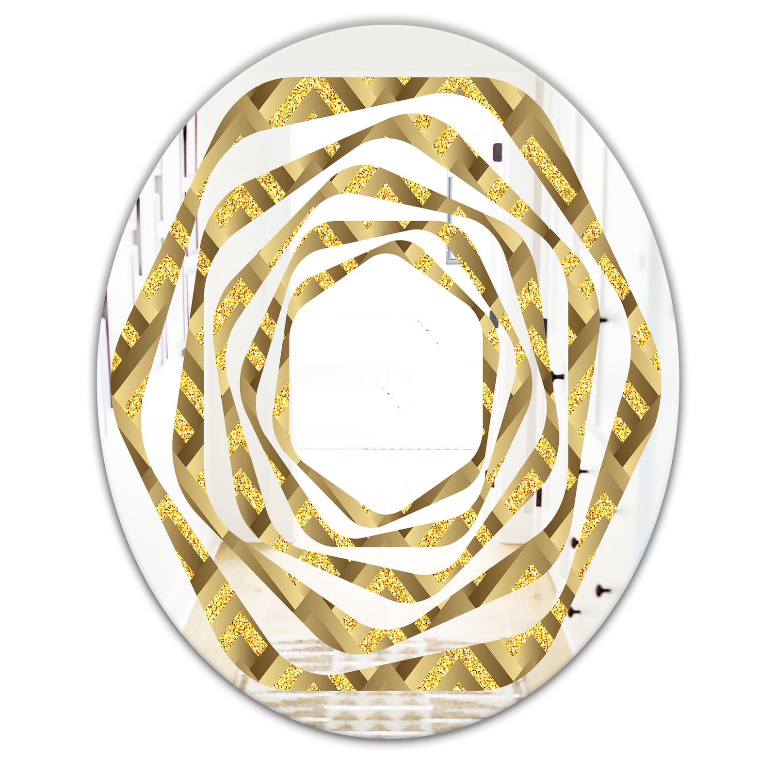 Golden Plaid pattern - Modern Round or Oval Wall Mirror - Whirl