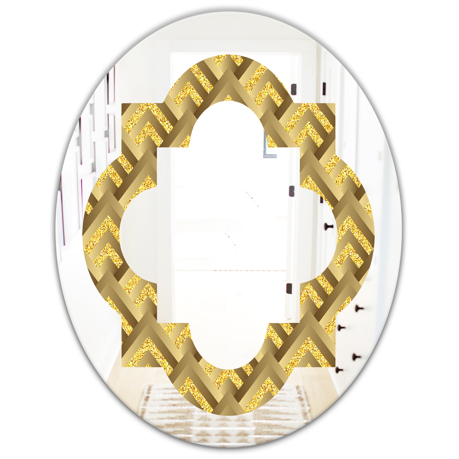 Golden Plaid pattern - Modern Round or Oval Wall Mirror - Quatrefoil