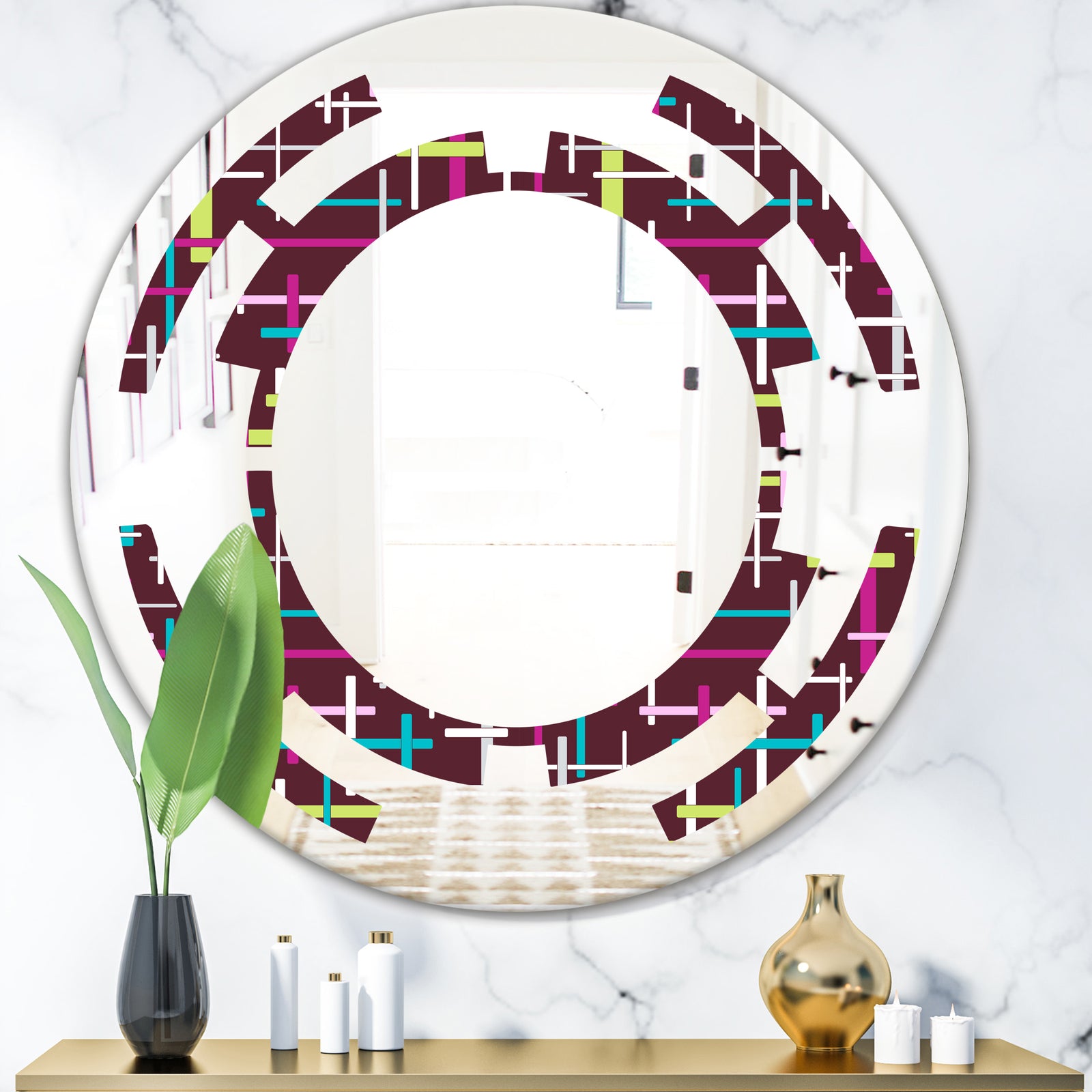 Retro Abstract Design XVII - Modern Round or Oval Wall Mirror - Space