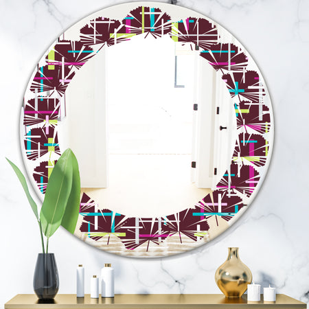 Retro Abstract Design XVII - Modern Round or Oval Wall Mirror - Leaves