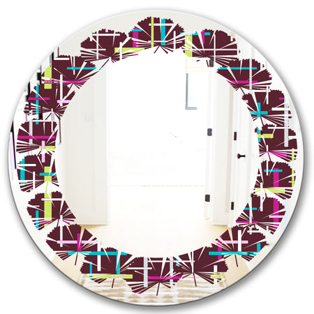 Retro Abstract Design XVII - Modern Round or Oval Wall Mirror - Leaves