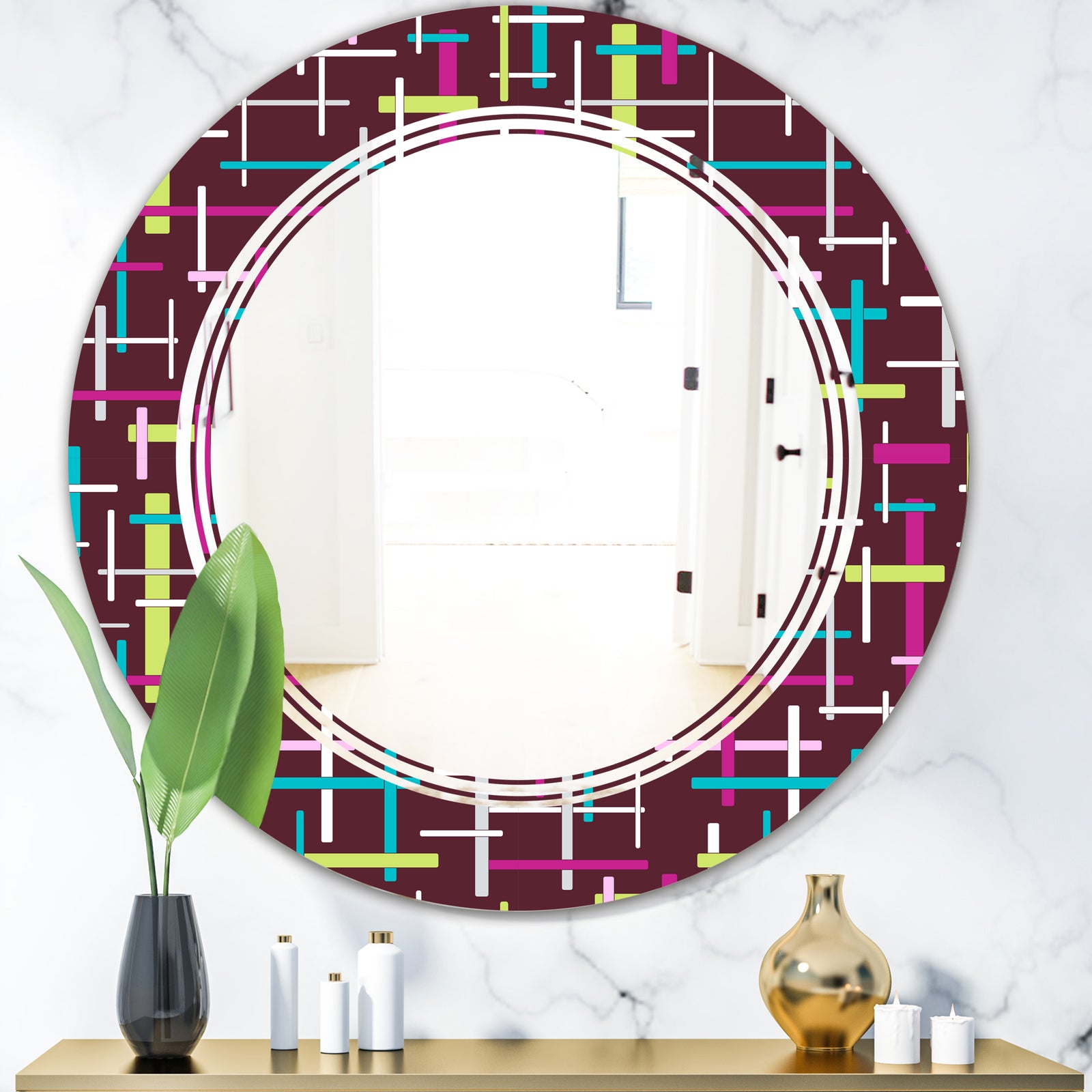 Retro Abstract Design XVII - Modern Round or Oval Wall Mirror - Triple C