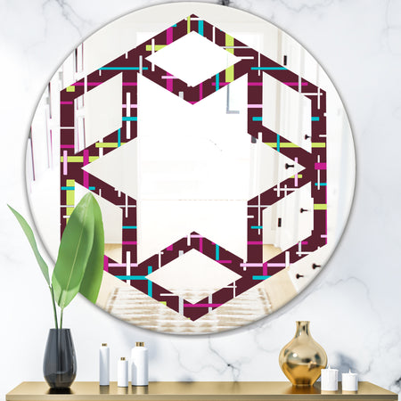 Retro Abstract Design XVII - Modern Round or Oval Wall Mirror - Hexagon Star