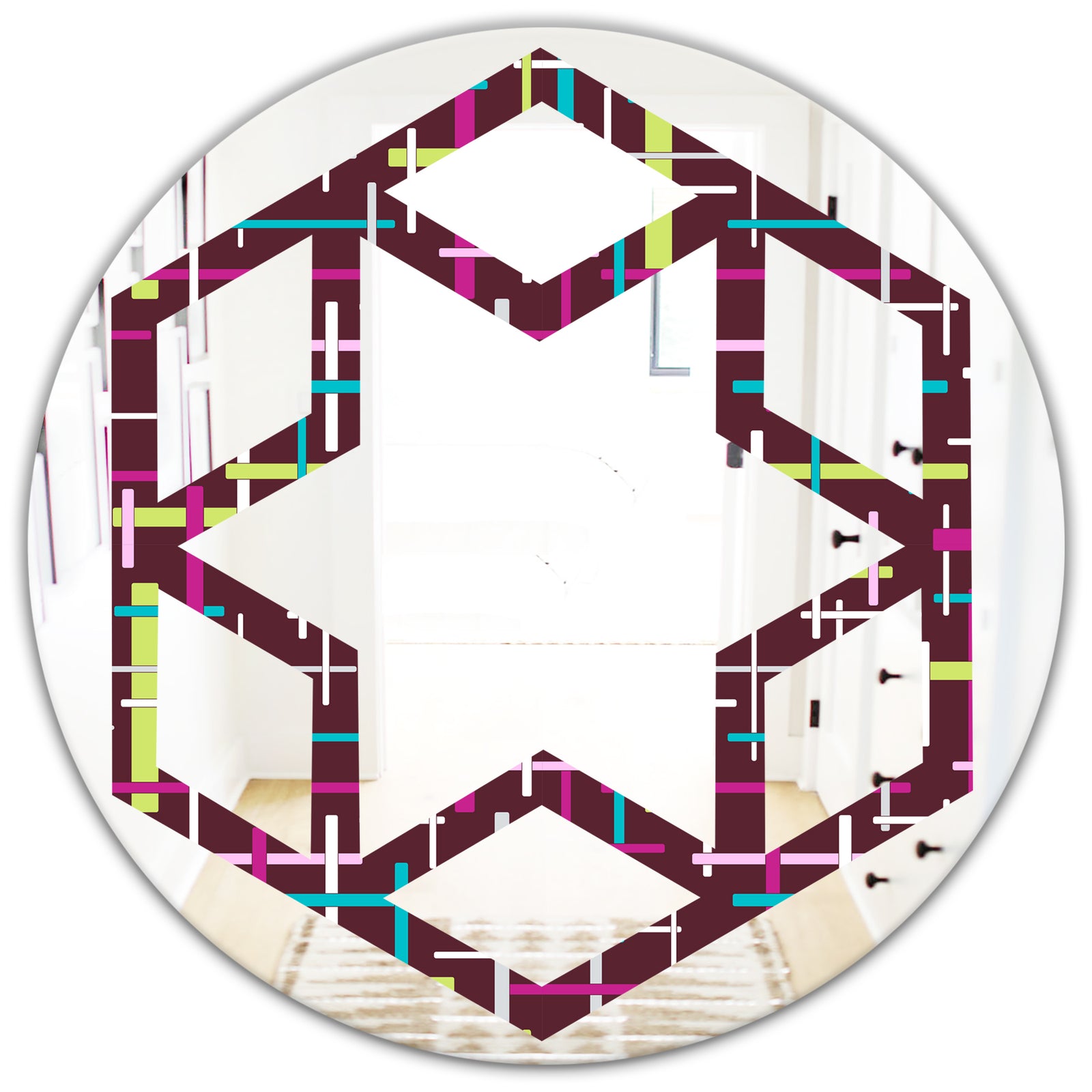 Retro Abstract Design XVII - Modern Round or Oval Wall Mirror - Hexagon Star