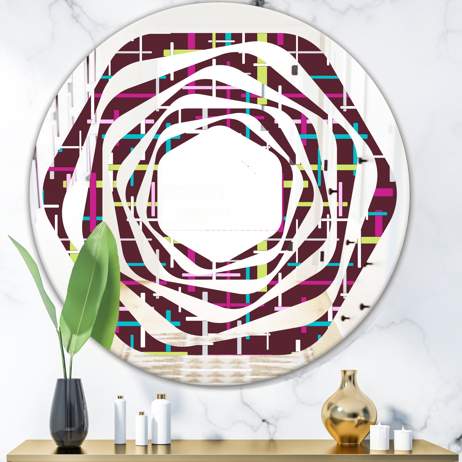 Retro Abstract Design XVII - Modern Round or Oval Wall Mirror - Whirl