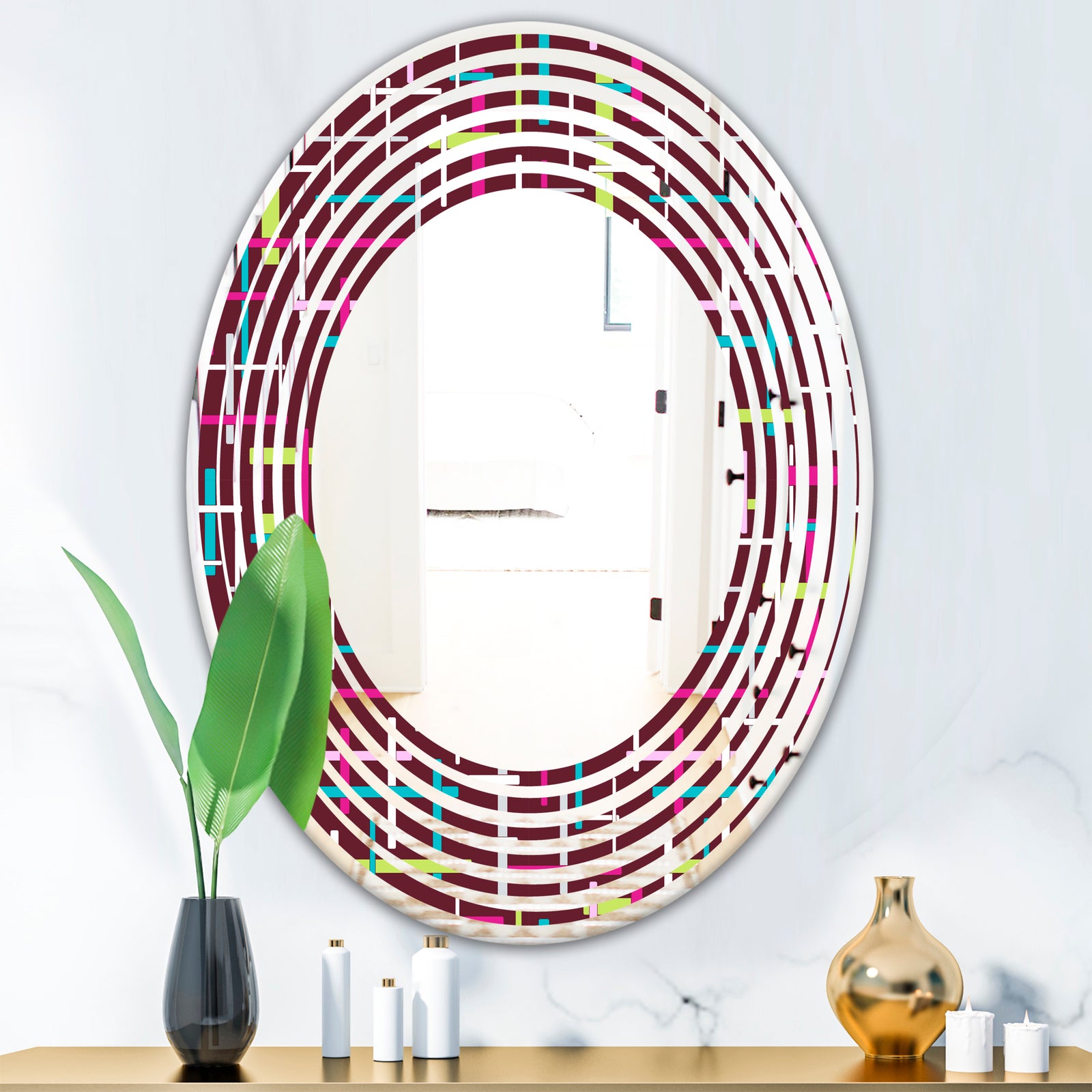 Retro Abstract Design XVII - Modern Round or Oval Wall Mirror - Wave