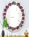 Retro Abstract Design XVII - Modern Round or Oval Wall Mirror - Leaves