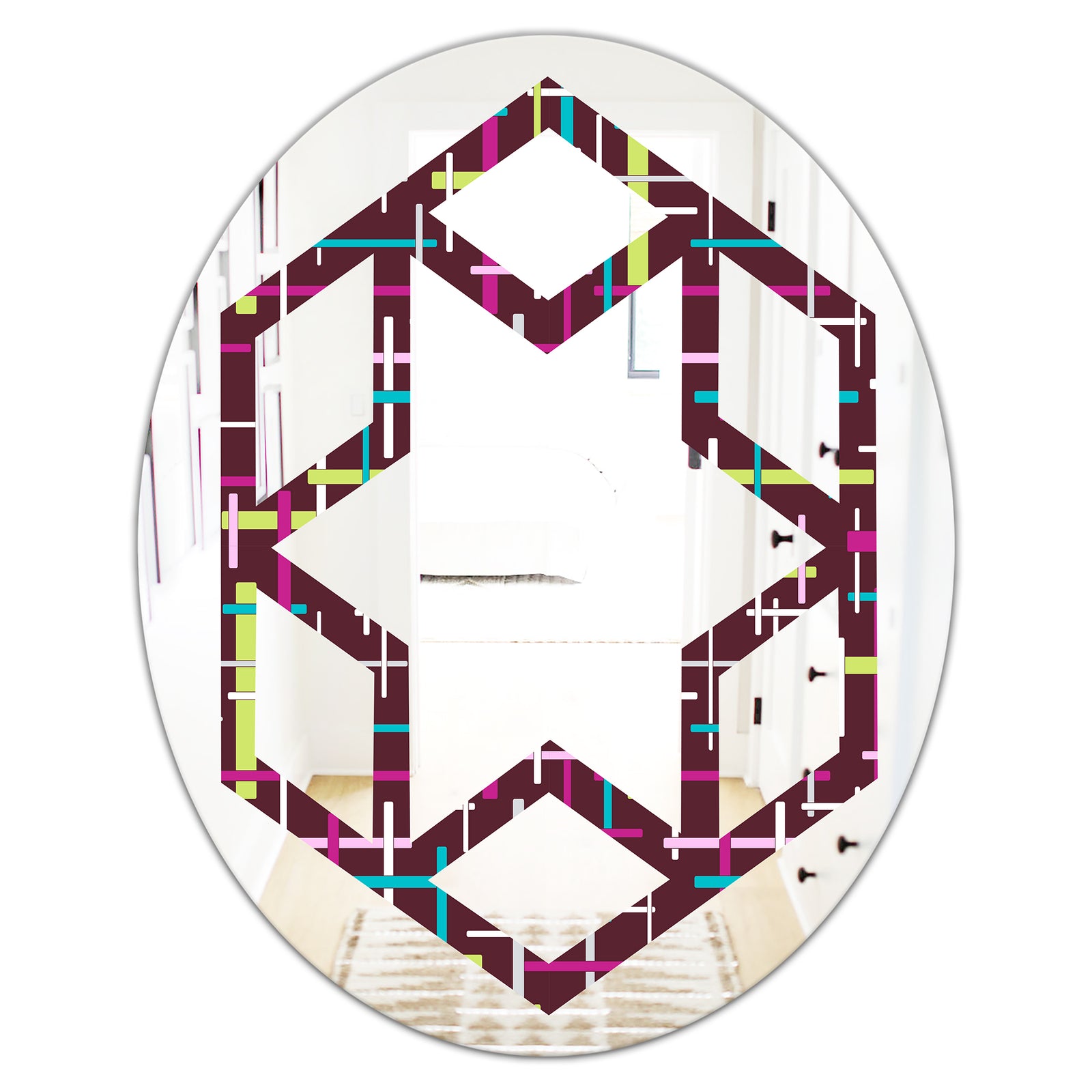 Retro Abstract Design XVII - Modern Round or Oval Wall Mirror - Hexagon Star