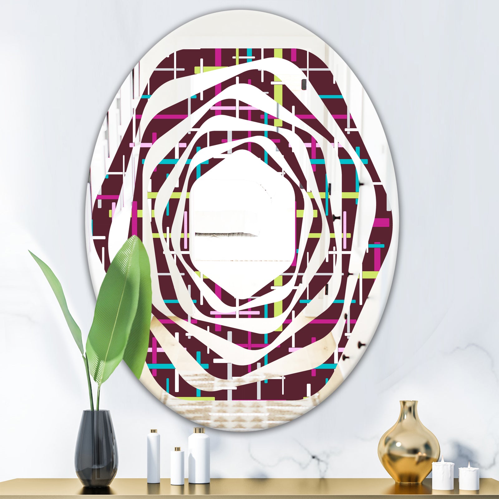 Retro Abstract Design XVII - Modern Round or Oval Wall Mirror - Whirl