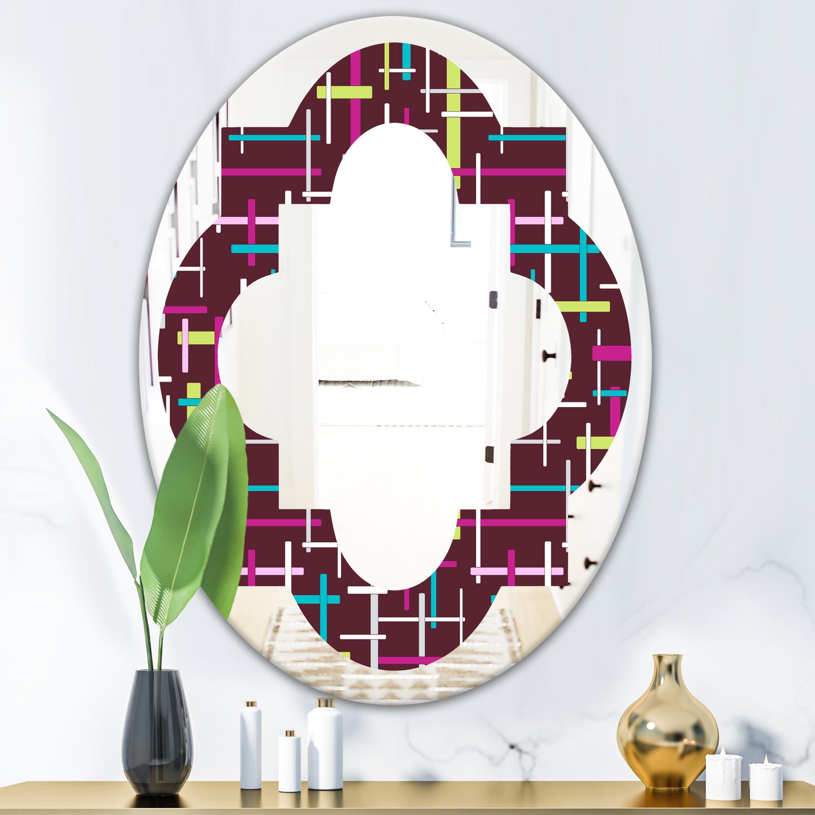 Retro Abstract Design XVII - Modern Round or Oval Wall Mirror - Quatrefoil