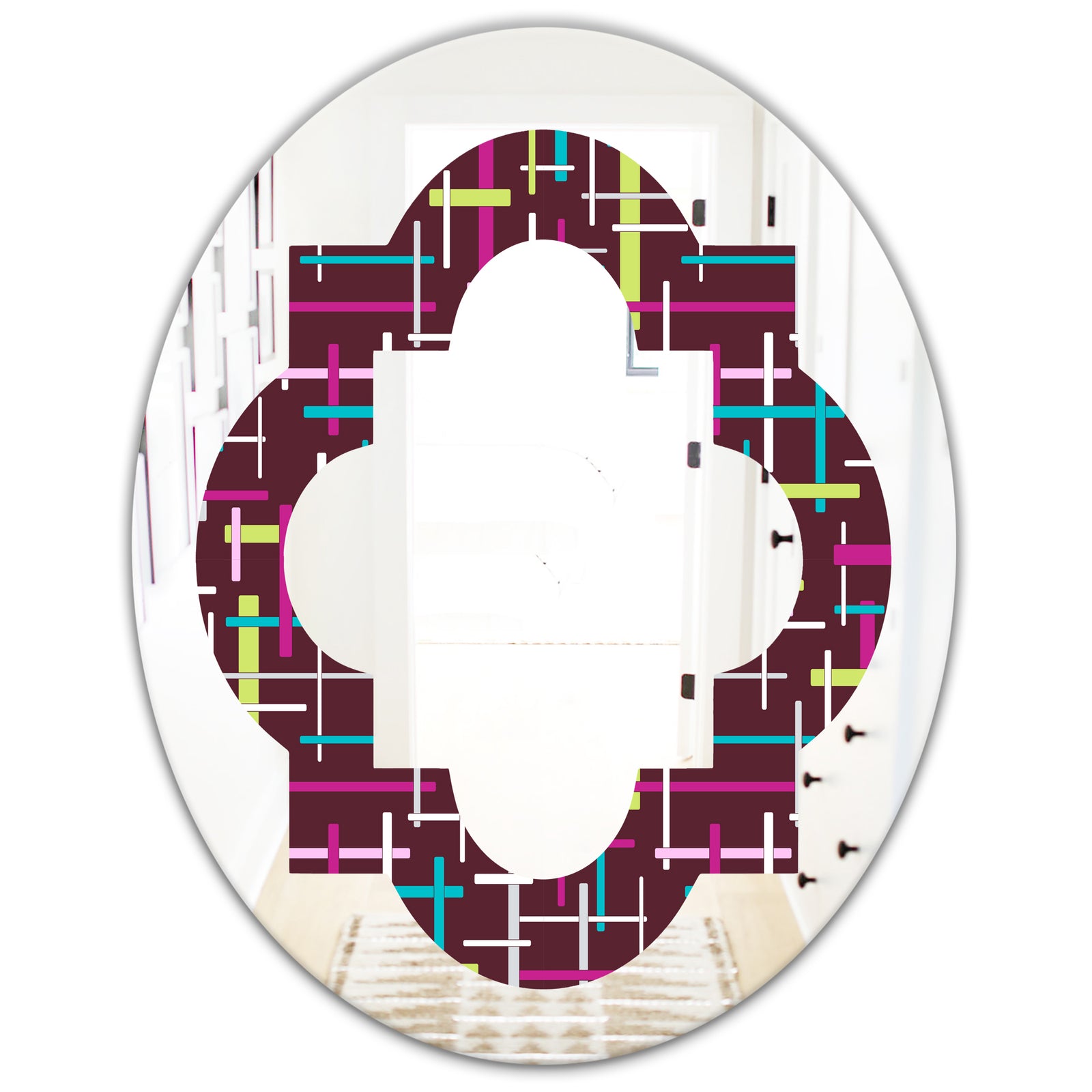 Retro Abstract Design XVII - Modern Round or Oval Wall Mirror - Quatrefoil