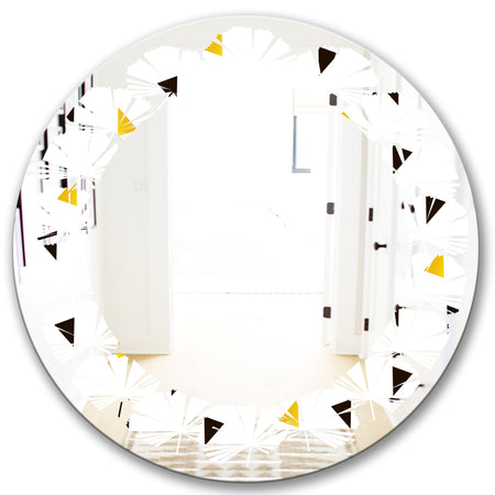 Trendy Black and Gold Triangular Pattern - Modern Round or Oval Wall Mirror - Leaves