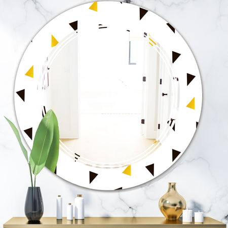 Trendy Black and Gold Triangular Pattern - Modern Round or Oval Wall Mirror - Triple C