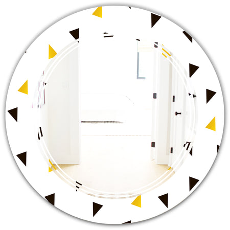 Trendy Black and Gold Triangular Pattern - Modern Round or Oval Wall Mirror - Triple C