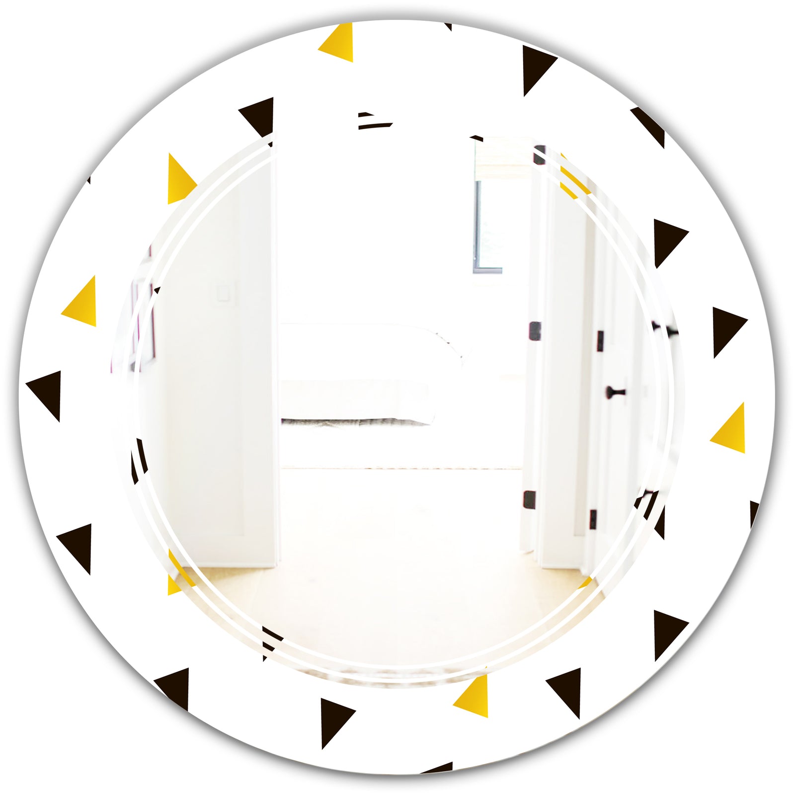 Trendy Black and Gold Triangular Pattern - Modern Round or Oval Wall Mirror - Triple C