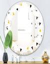Trendy Black and Gold Triangular Pattern - Modern Round or Oval Wall Mirror - Leaves