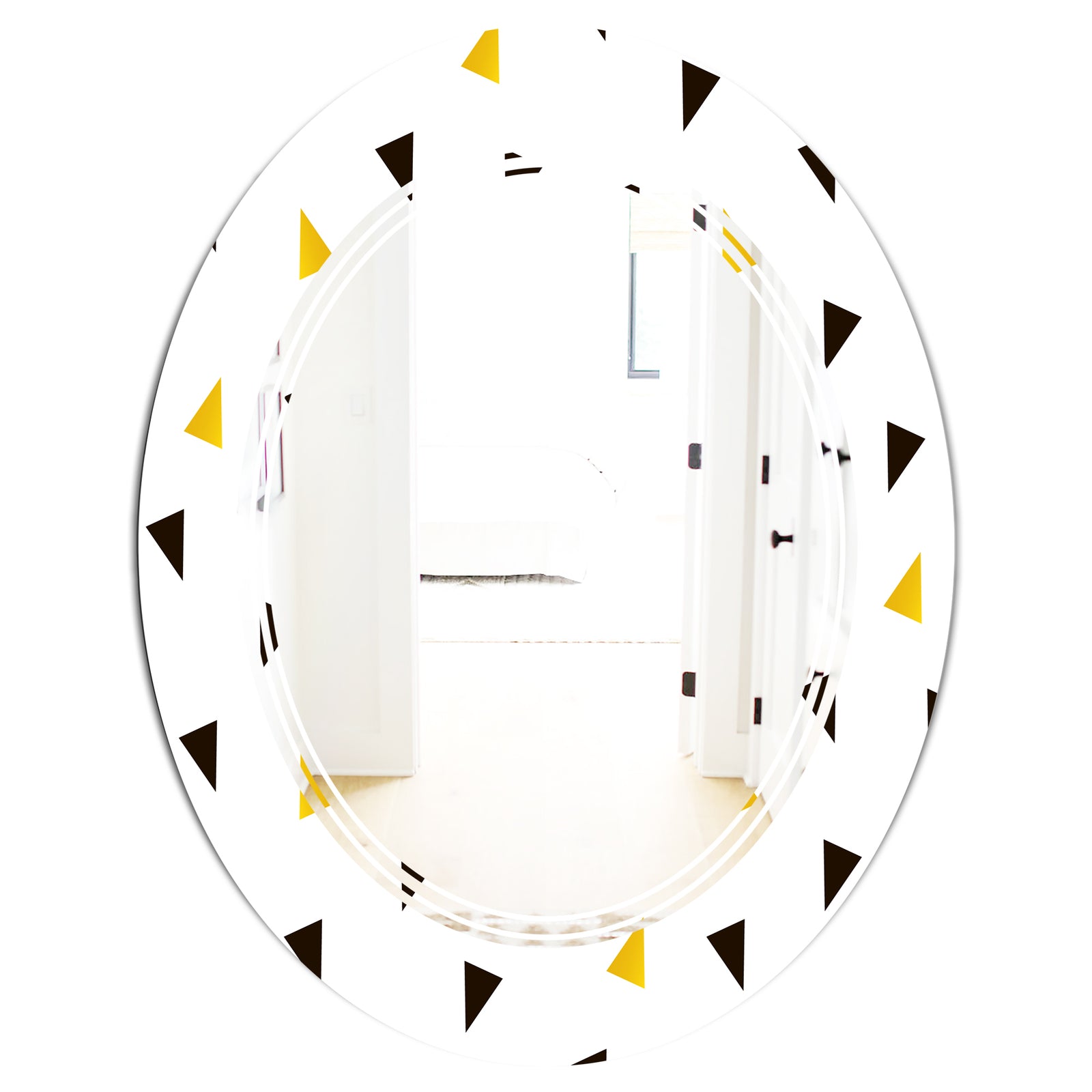 Trendy Black and Gold Triangular Pattern - Modern Round or Oval Wall Mirror - Triple C
