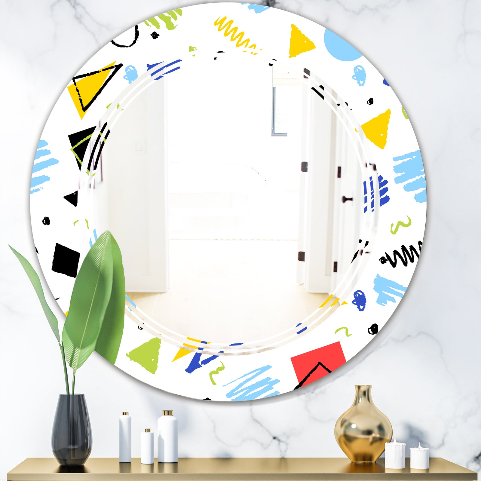 Geometric Retro Design III - Modern Round or Oval Wall Mirror - Triple C