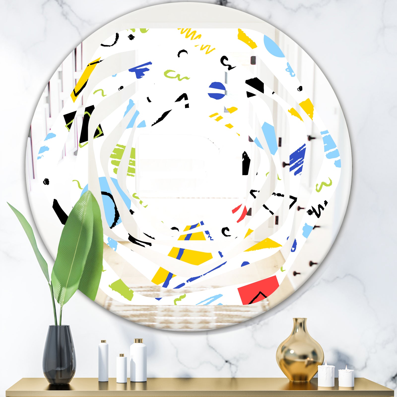 Geometric Retro Design III - Modern Round or Oval Wall Mirror - Whirl