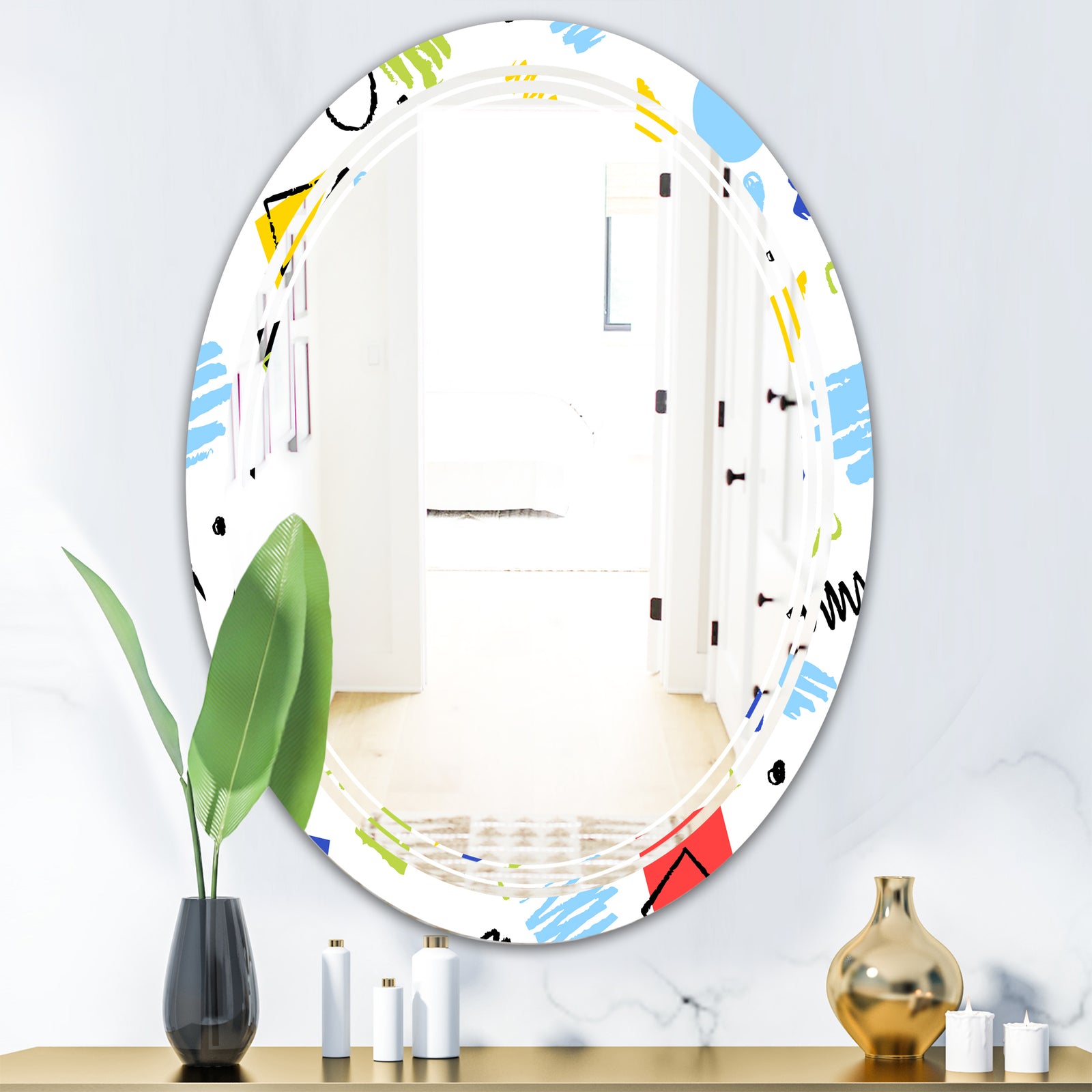 Geometric Retro Design III - Modern Round or Oval Wall Mirror - Triple C