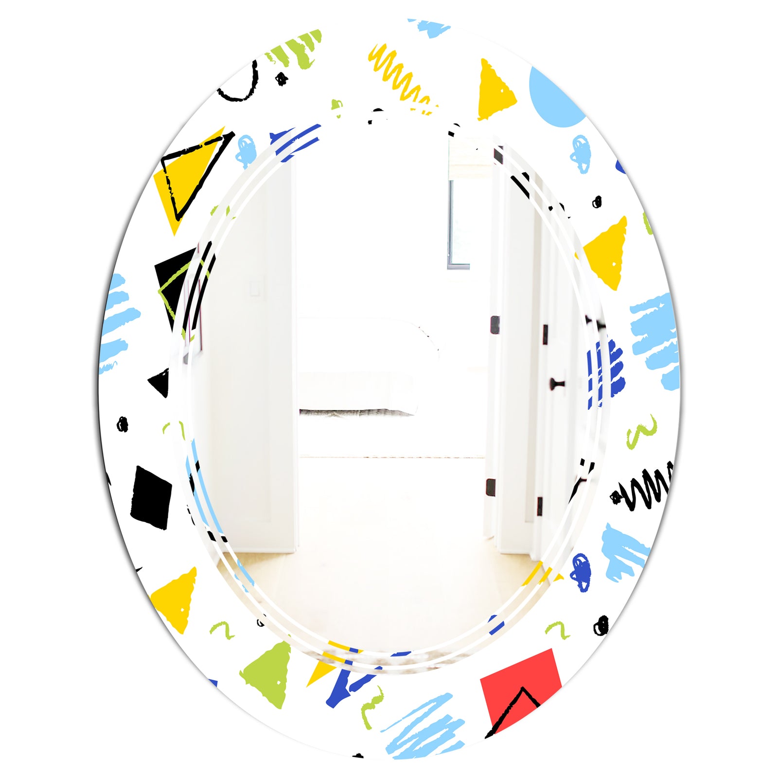 Geometric Retro Design III - Modern Round or Oval Wall Mirror - Triple C