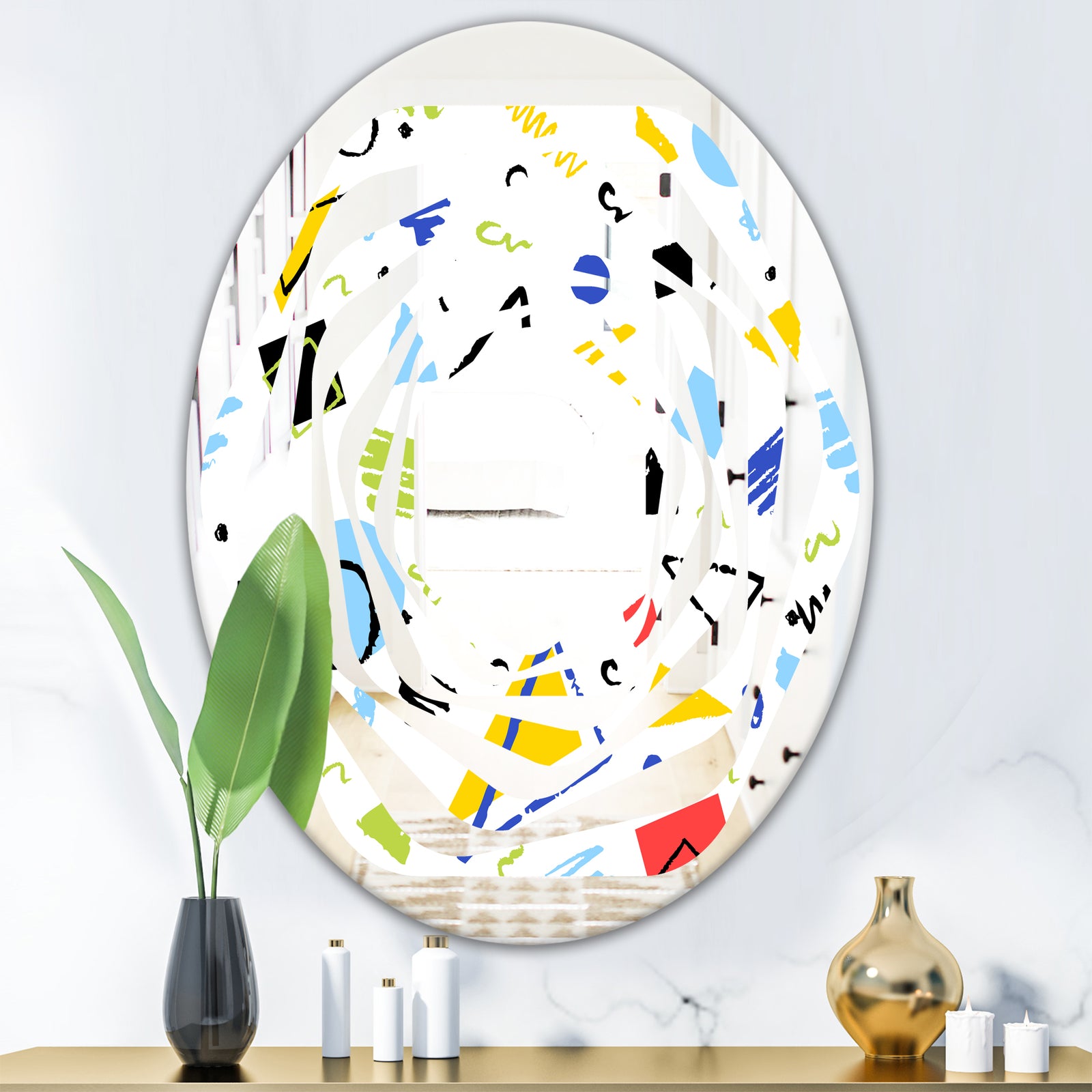 Geometric Retro Design III - Modern Round or Oval Wall Mirror - Whirl