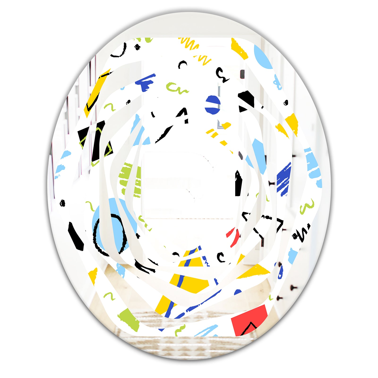 Geometric Retro Design III - Modern Round or Oval Wall Mirror - Whirl