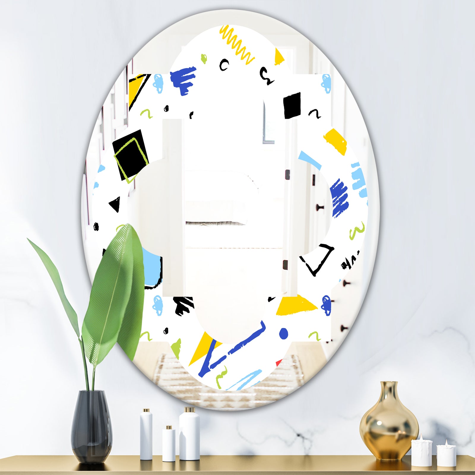 Geometric Retro Design III - Modern Round or Oval Wall Mirror - Quatrefoil
