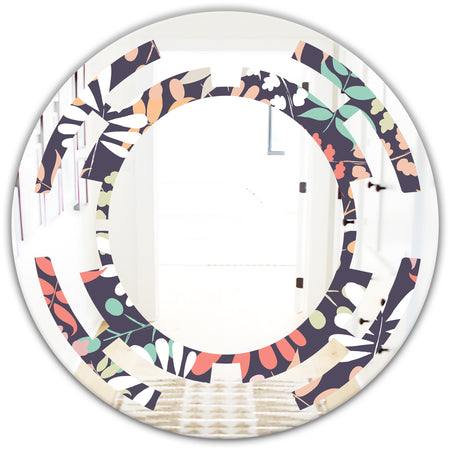Retro Botanical Pattern II - Modern Round or Oval Wall Mirror - Space