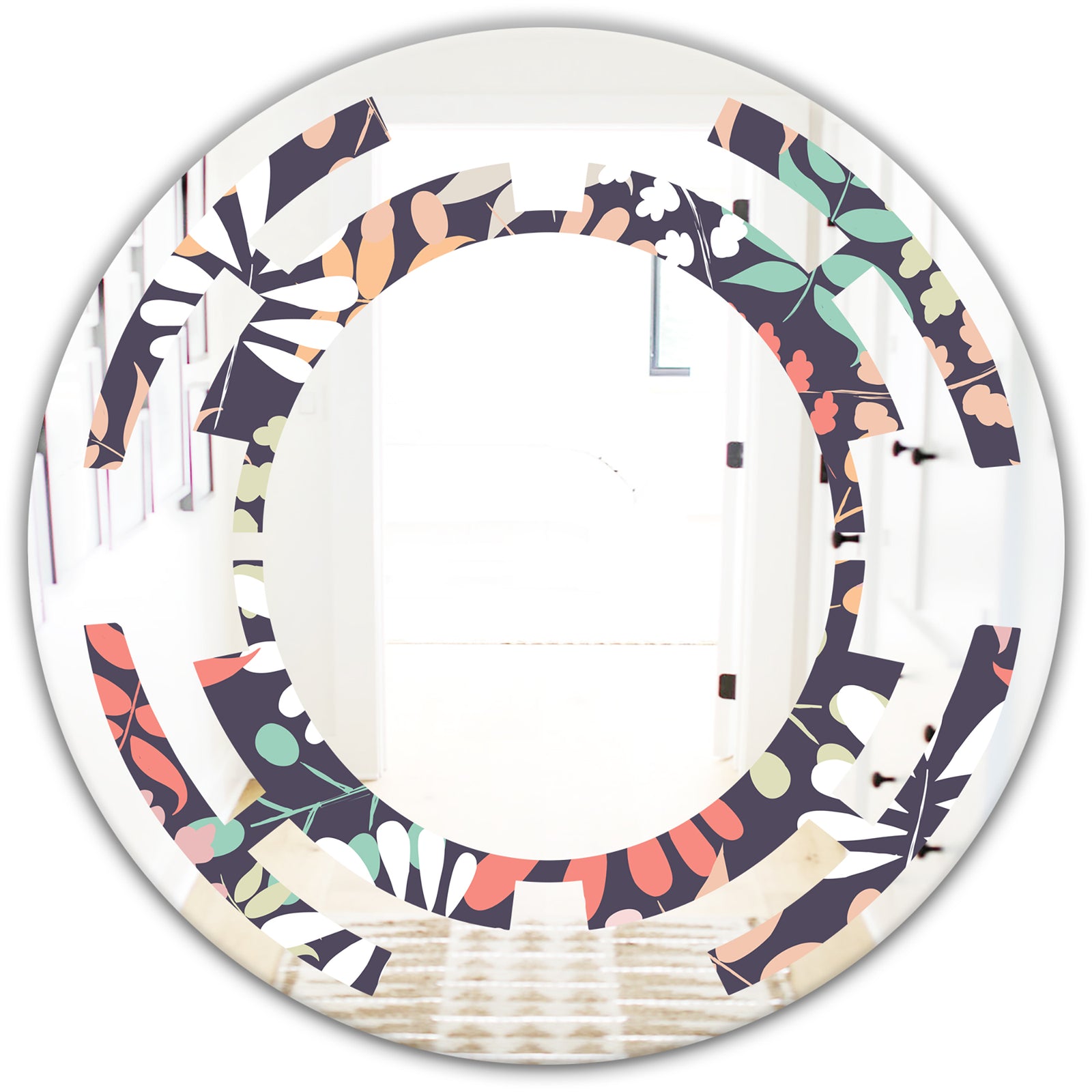 Retro Botanical Pattern II - Modern Round or Oval Wall Mirror - Space