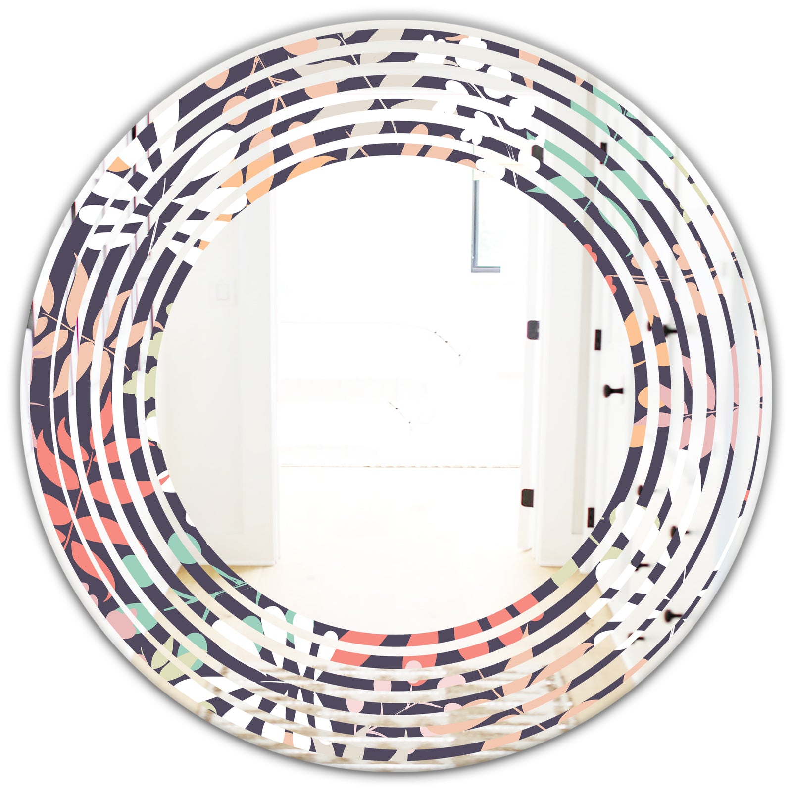 Retro Botanical Pattern II - Modern Round or Oval Wall Mirror - Wave