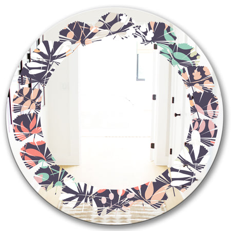 Retro Botanical Pattern II - Modern Round or Oval Wall Mirror - Leaves