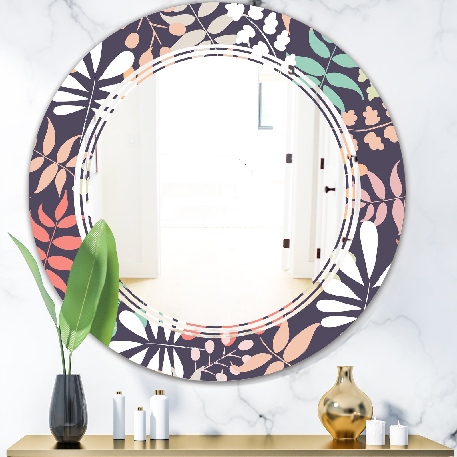 Retro Botanical Pattern II - Modern Round or Oval Wall Mirror - Triple C