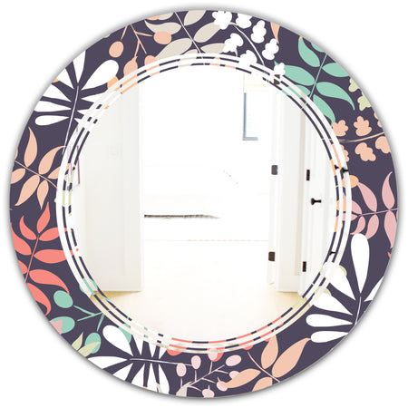 Retro Botanical Pattern II - Modern Round or Oval Wall Mirror - Triple C