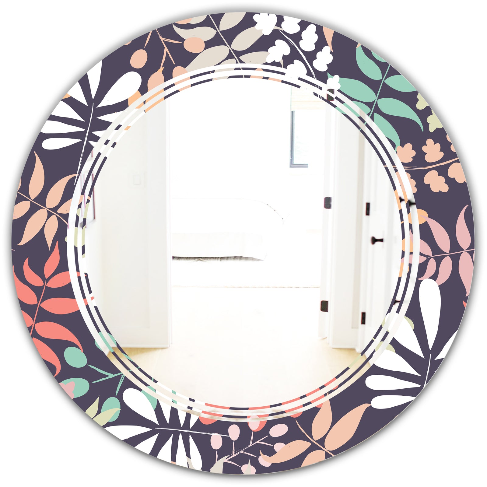 Retro Botanical Pattern II - Modern Round or Oval Wall Mirror - Triple C