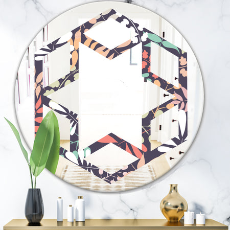 Retro Botanical Pattern II - Modern Round or Oval Wall Mirror - Hexagon Star