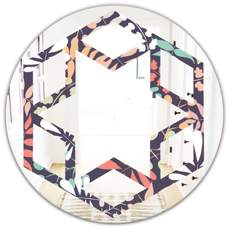 Retro Botanical Pattern II - Modern Round or Oval Wall Mirror - Hexagon Star