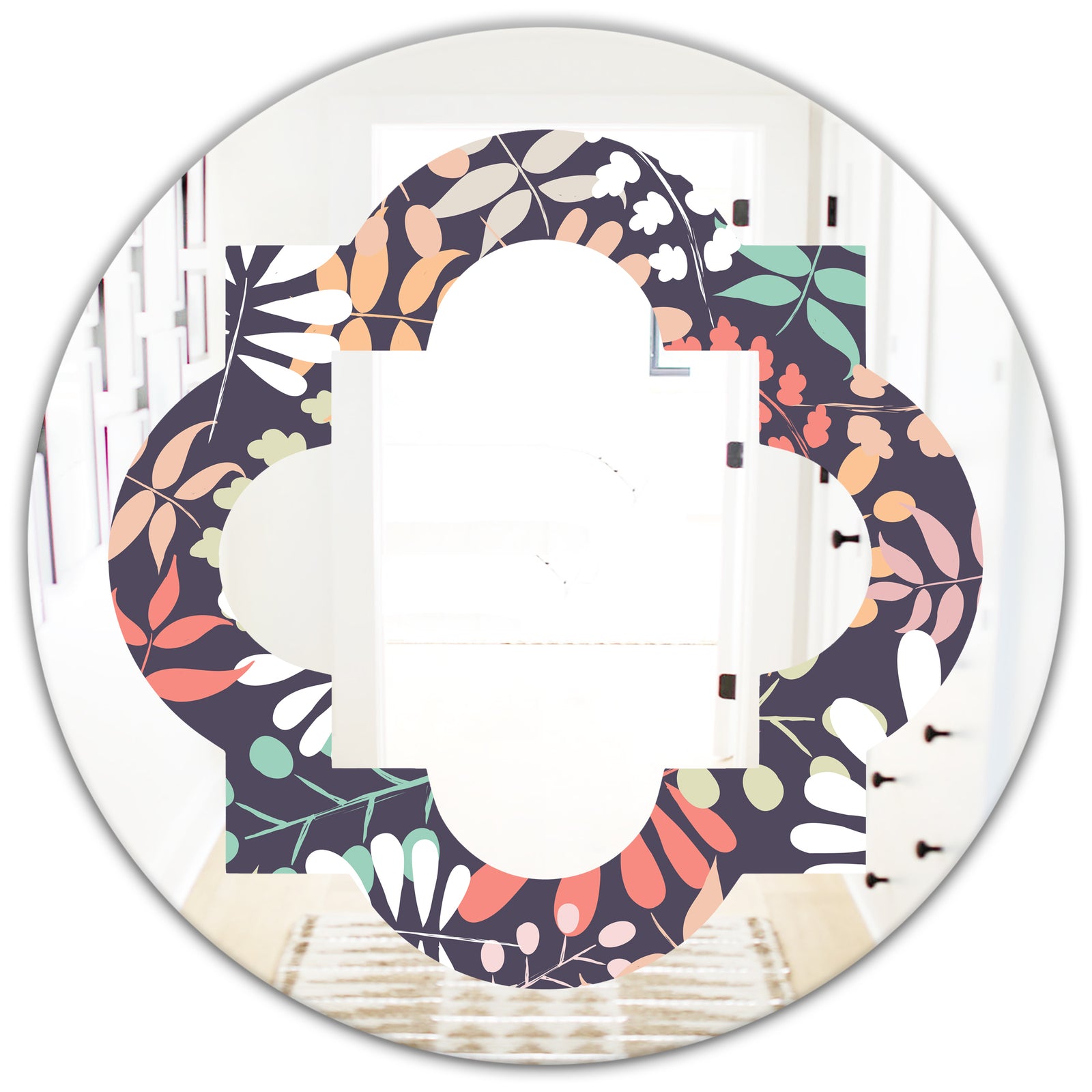 Retro Botanical Pattern II - Modern Round or Oval Wall Mirror - Quatrefoil