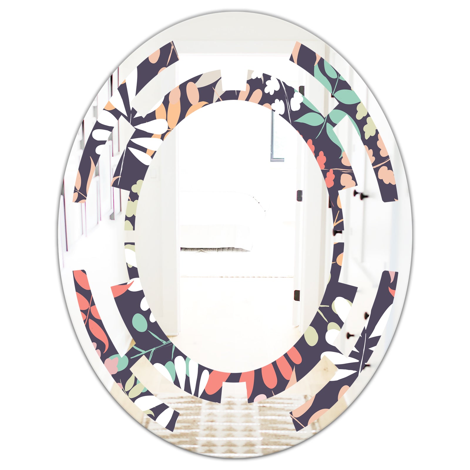 Retro Botanical Pattern II - Modern Round or Oval Wall Mirror - Space
