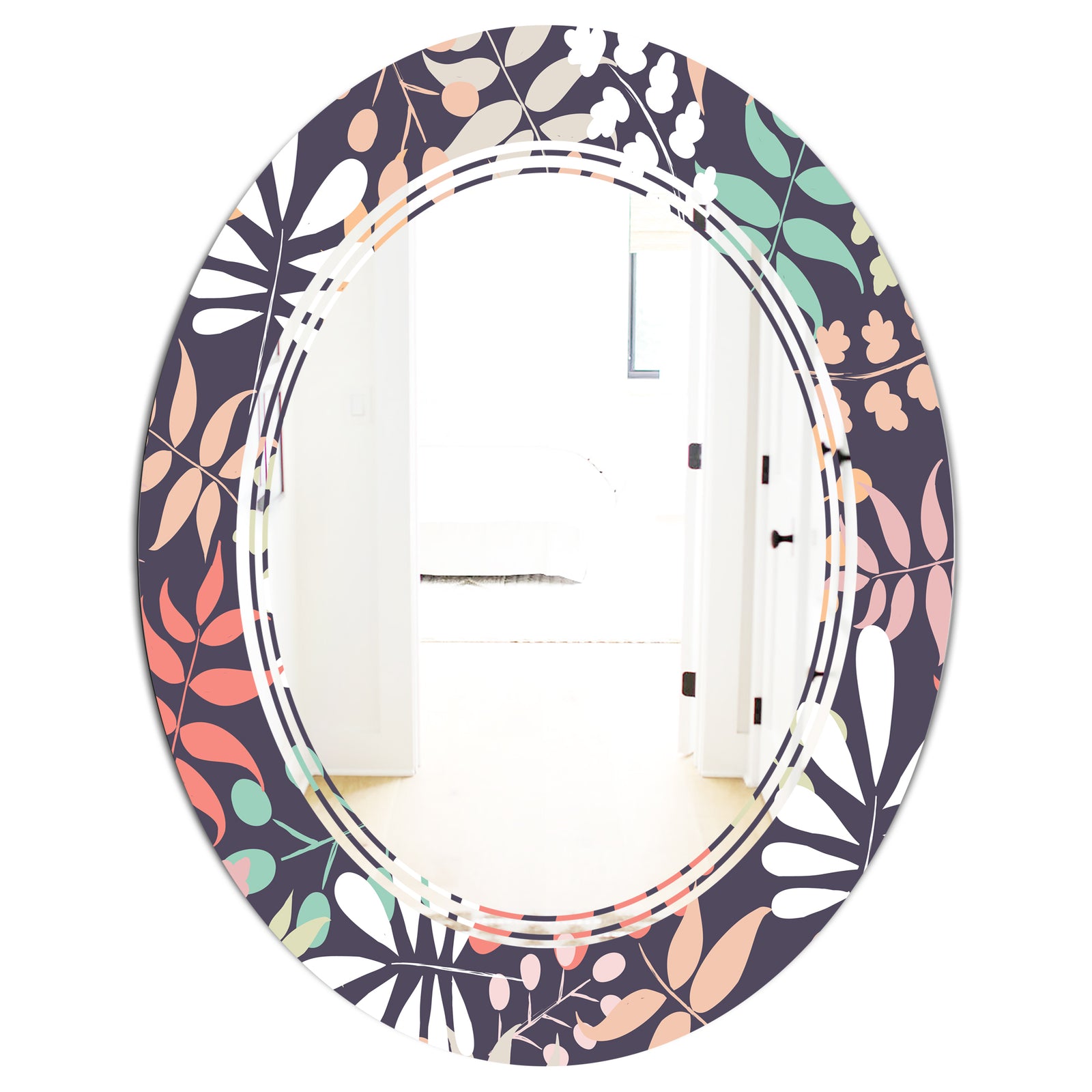 Retro Botanical Pattern II - Modern Round or Oval Wall Mirror - Triple C