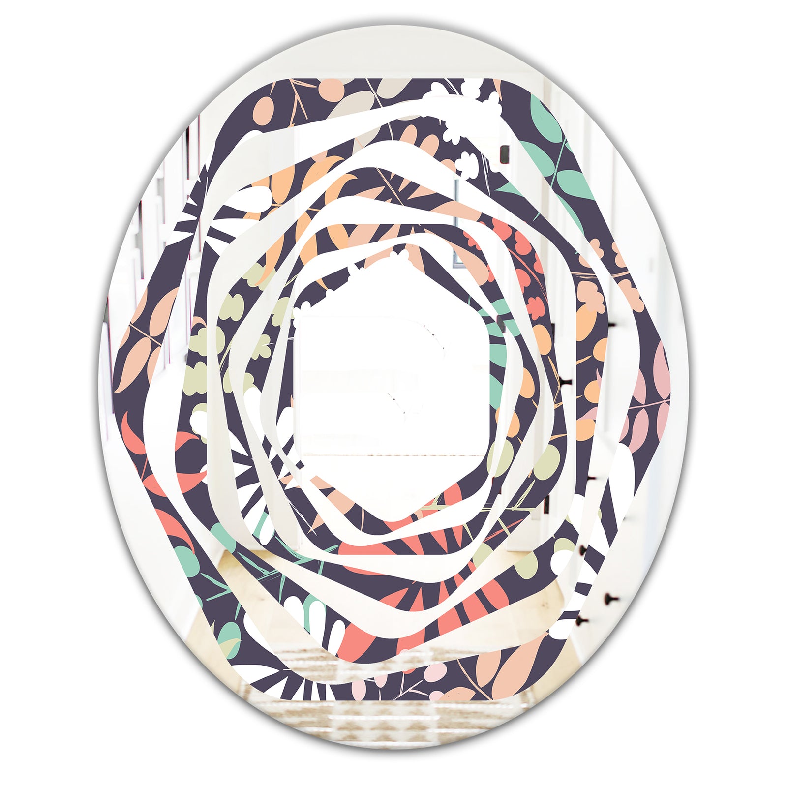 Retro Botanical Pattern II - Modern Round or Oval Wall Mirror - Whirl