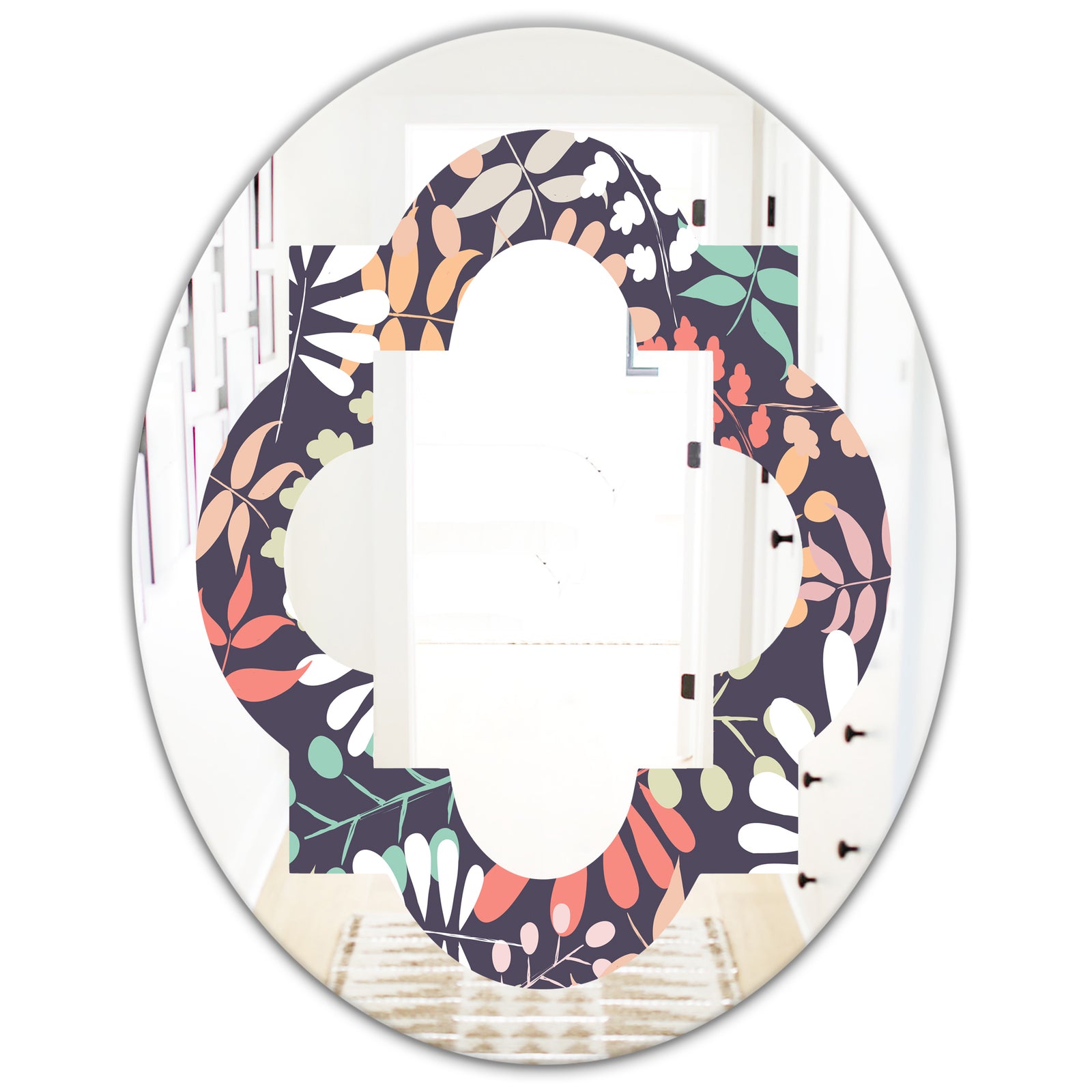 Retro Botanical Pattern II - Modern Round or Oval Wall Mirror - Quatrefoil